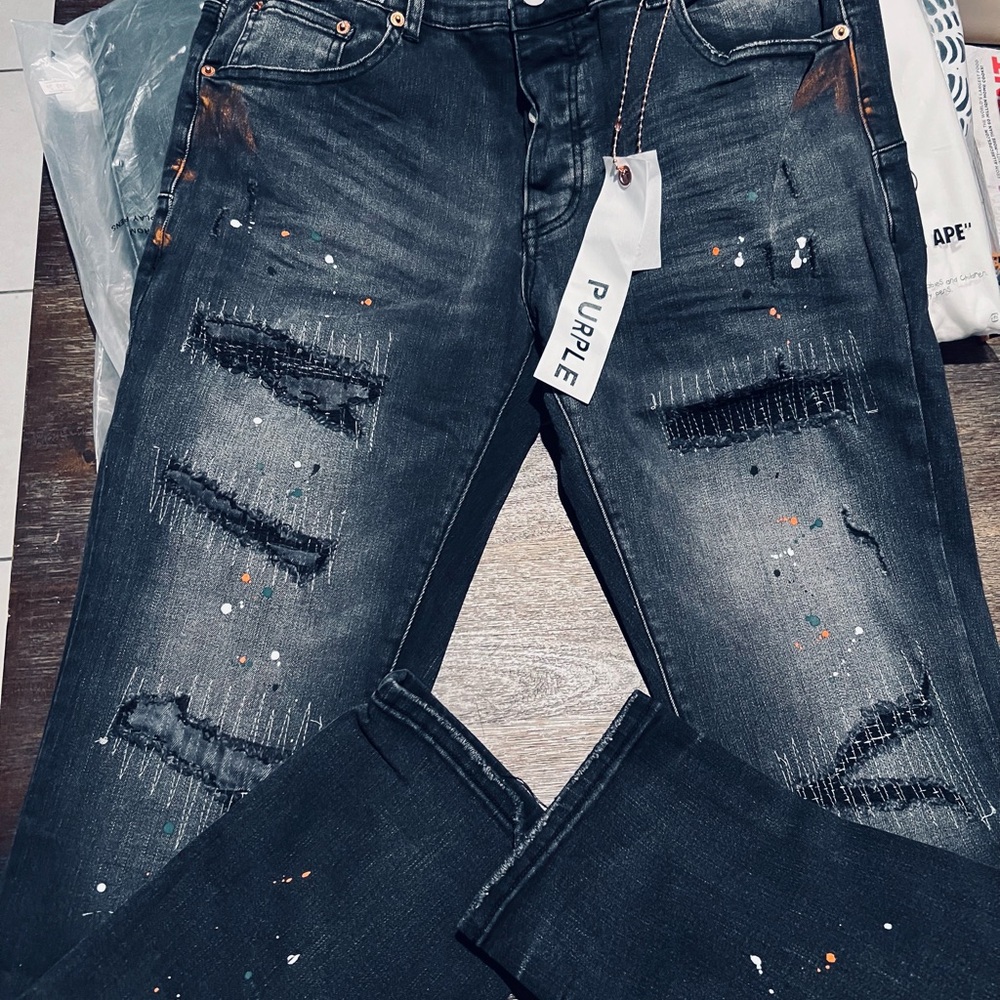 Purple Men's Distressed Gray Skinny Jeans